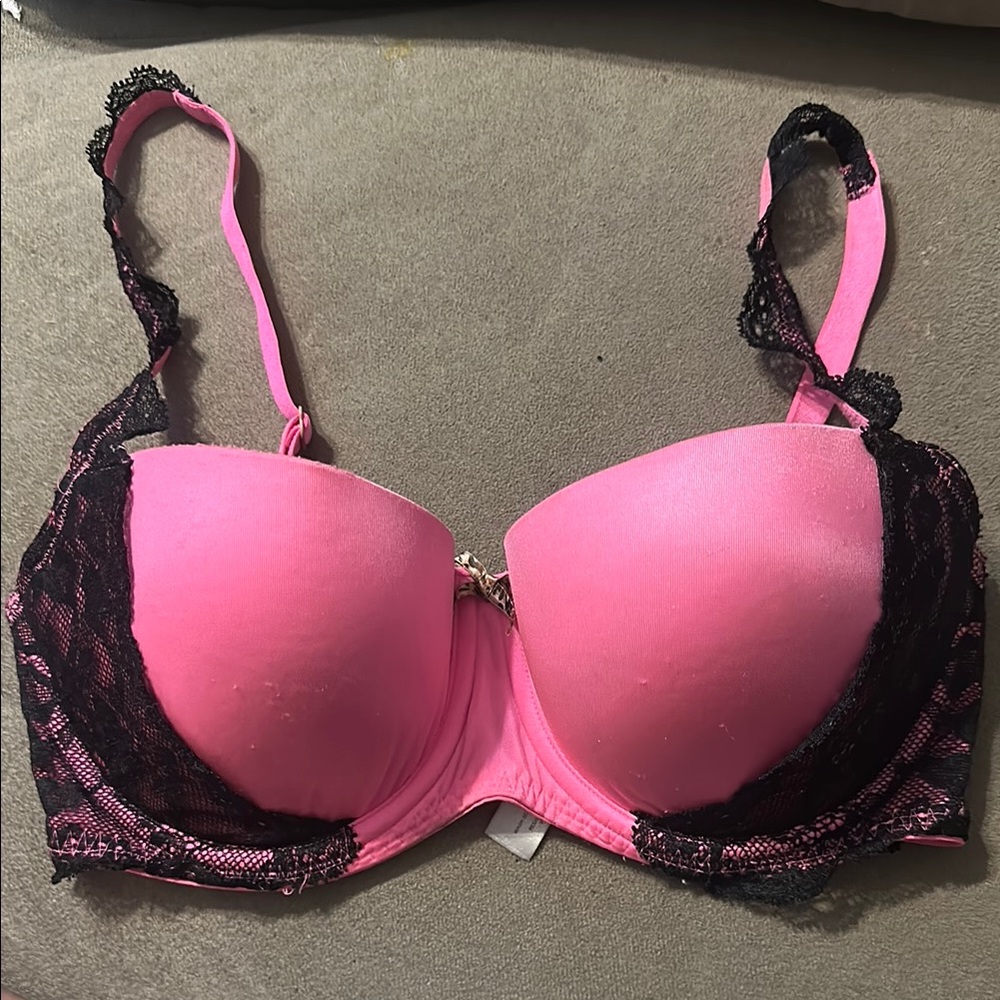 Victoria's Secret Pink and Black Lace Bra with Padded Cups
